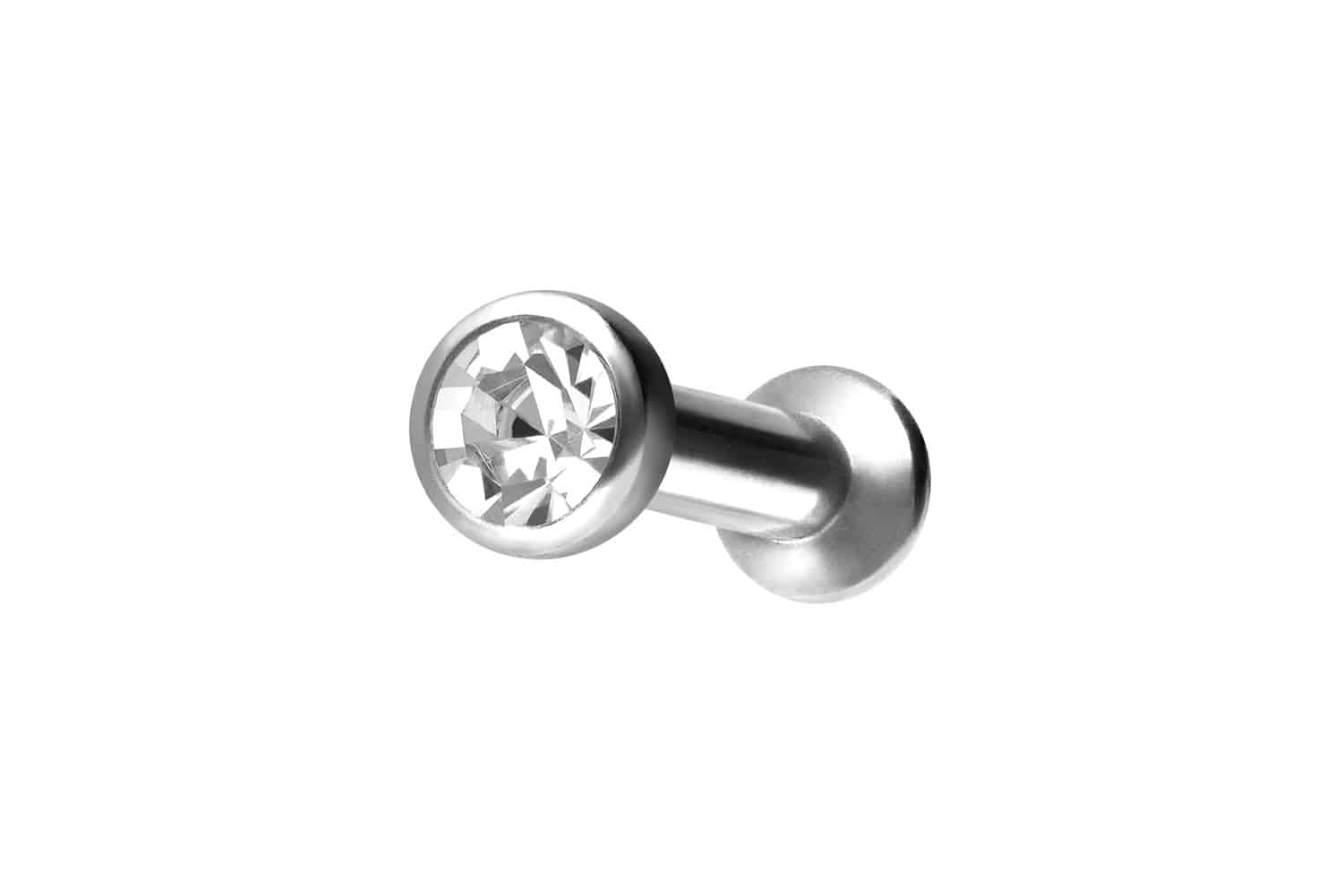 Titan Triple Piercing Mini Labret mit Push Fit FLAT-DISC + KRISTALL